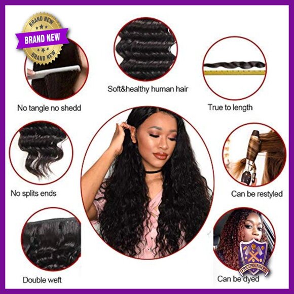 Human Hair Water Wave Bundles With Closure, 3 Bundles, Deep Curly main image 6